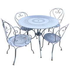 French Wrought Iron Five Piece Garden Dining Set with Round Table