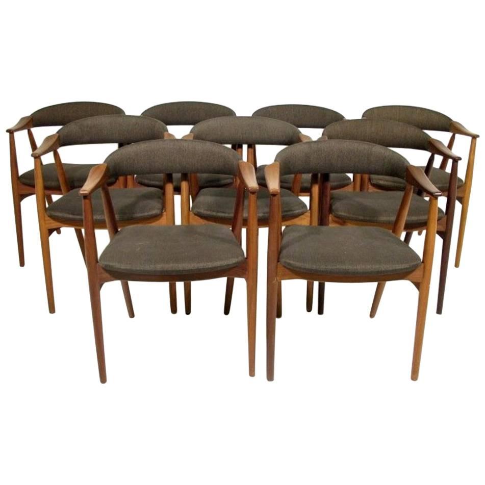 Set of Nine Beautiful Danish Modern Chairs by Thomas Harlev Teak, 1960s