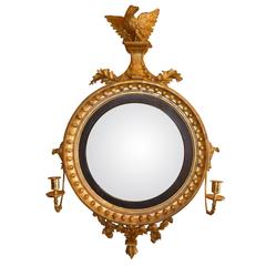 Antique Regency Convex Miror with Eagle Sumount and Candle Sconces