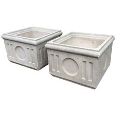 Pair of English Cast Stone Deco-Style Planters
