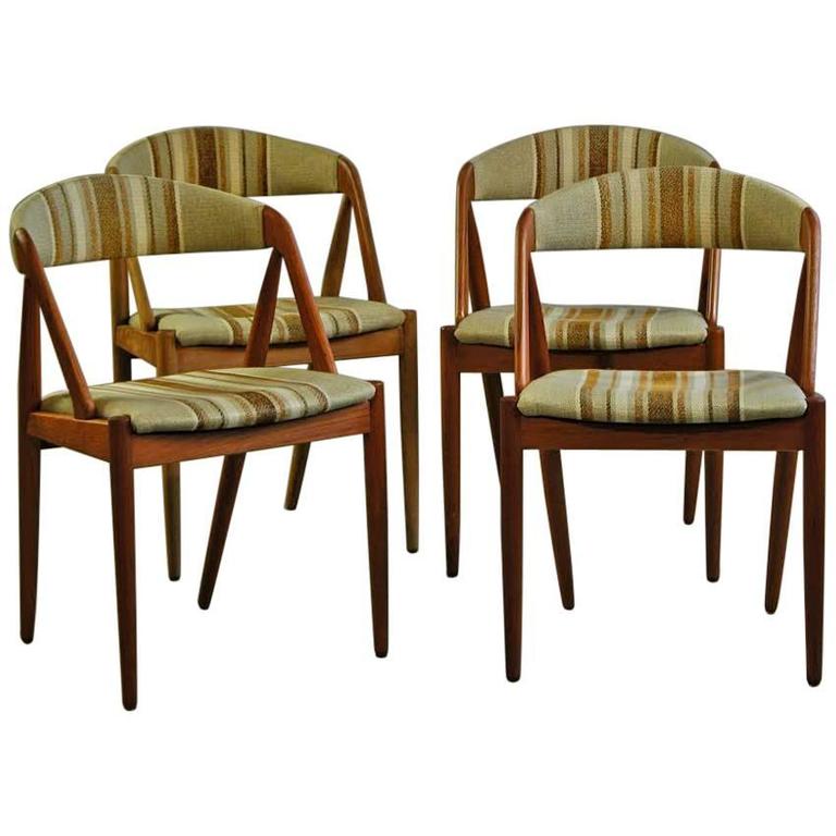 1960s Kai Kristiansen Model 31 Dining Chairs in Teak and Vintage Fabric