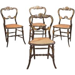 19th Century Victorian Set of Four Antique Dining Chairs, Lacquered