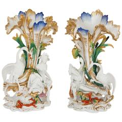 Pair of Antique Glazed Biscuit Porcelain Figural Vases