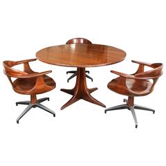 Heywood Wakefield Cliff House Mahogany Table with Four Swivel Armchairs