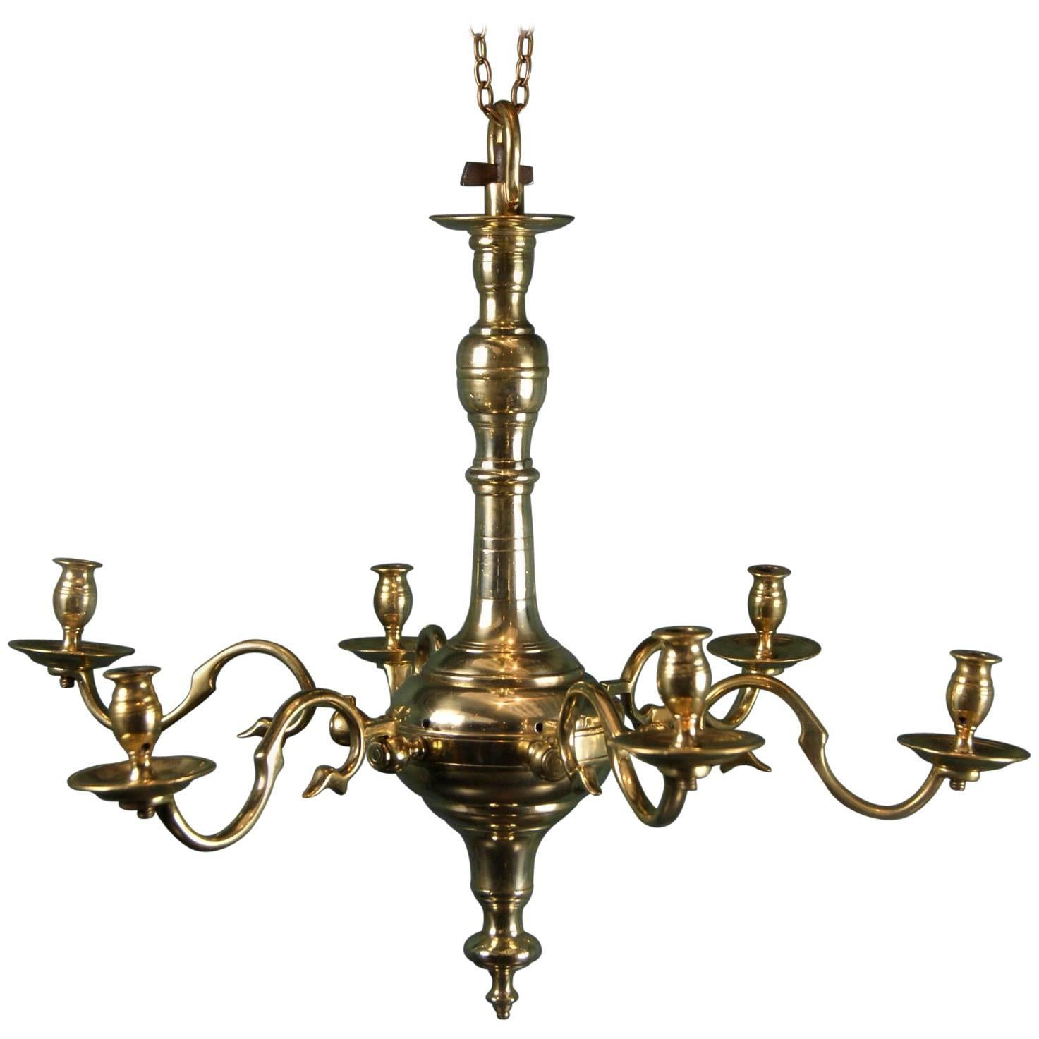 English Mid-18th Century Brass Chandelier For Sale