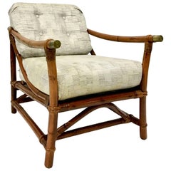 1940'S Ficks Reed Campaign Style Rattan Reed & Brass Recliner Arm Chair