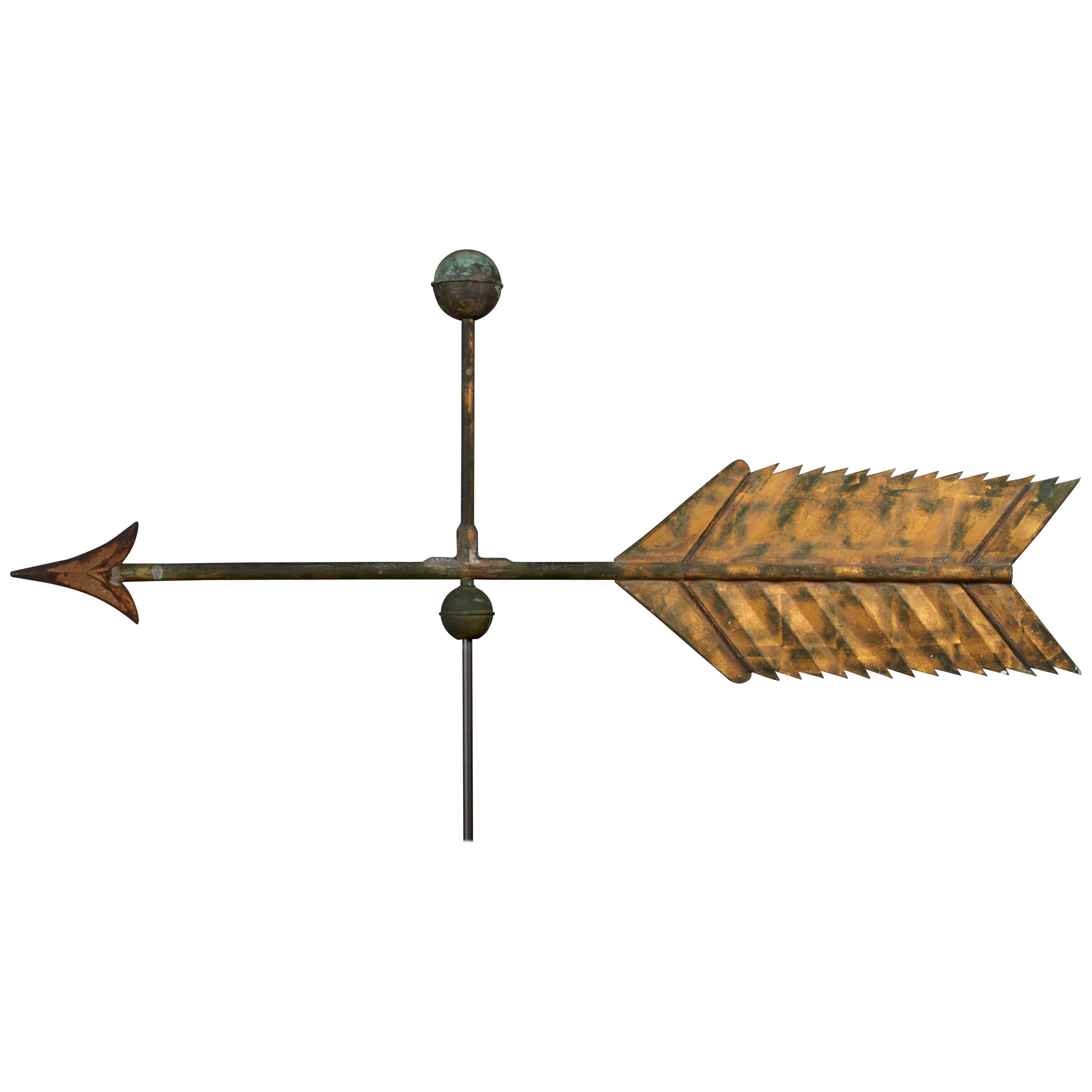 Gilded Copper and Cast Iron Arrow Weathervane For Sale