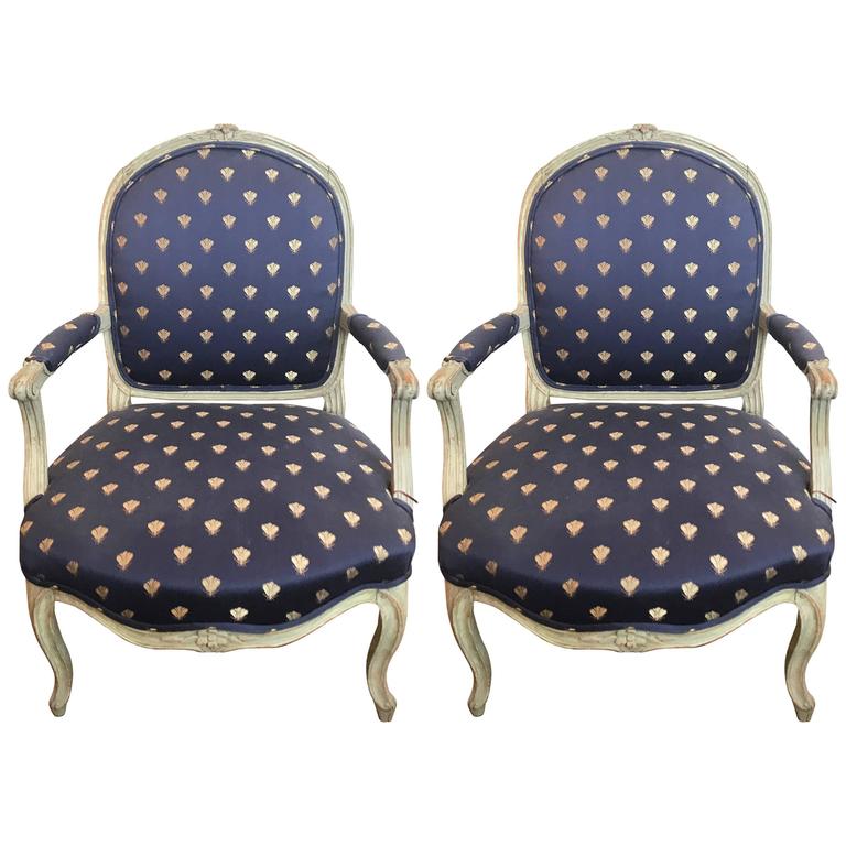 Pair of 19th Century, Louis XV Style Fauteuil Chairs at 1stDibs