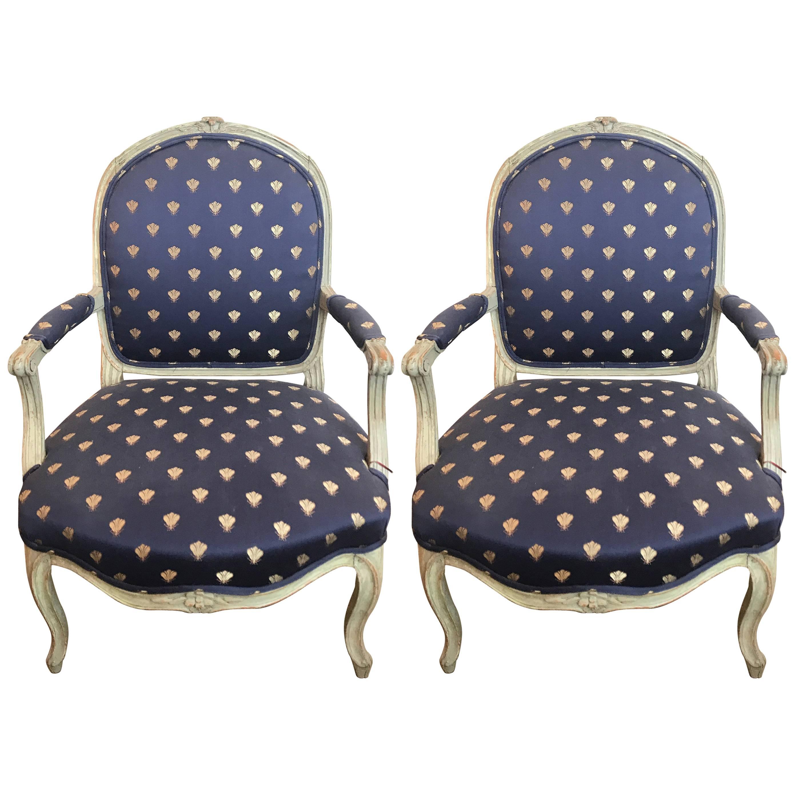 Pair of 19th Century, Louis XV Style Fauteuil Chairs