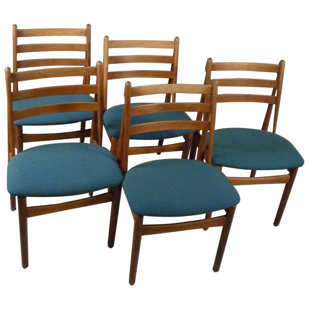 1950s Five Poul Volther Model J60 Dining Chairs in Oak, Blue/Green Fabric - FDB 