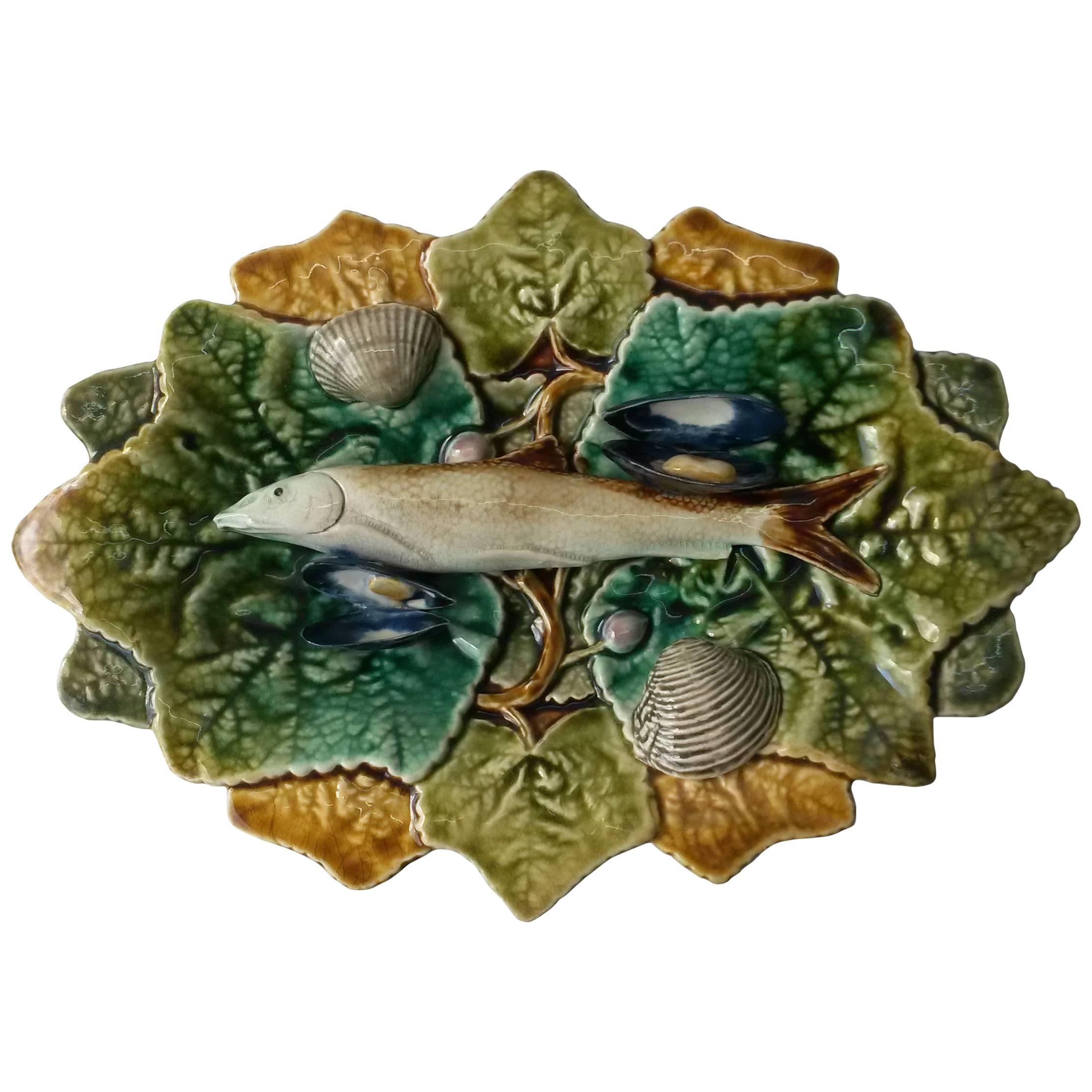 19th Century Majolica Palissy Wall Platter Choisy Le Roi For Sale