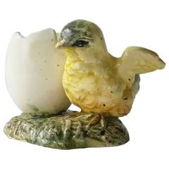 19th Century Majolica Chick with Egg Vase Delphin Massier