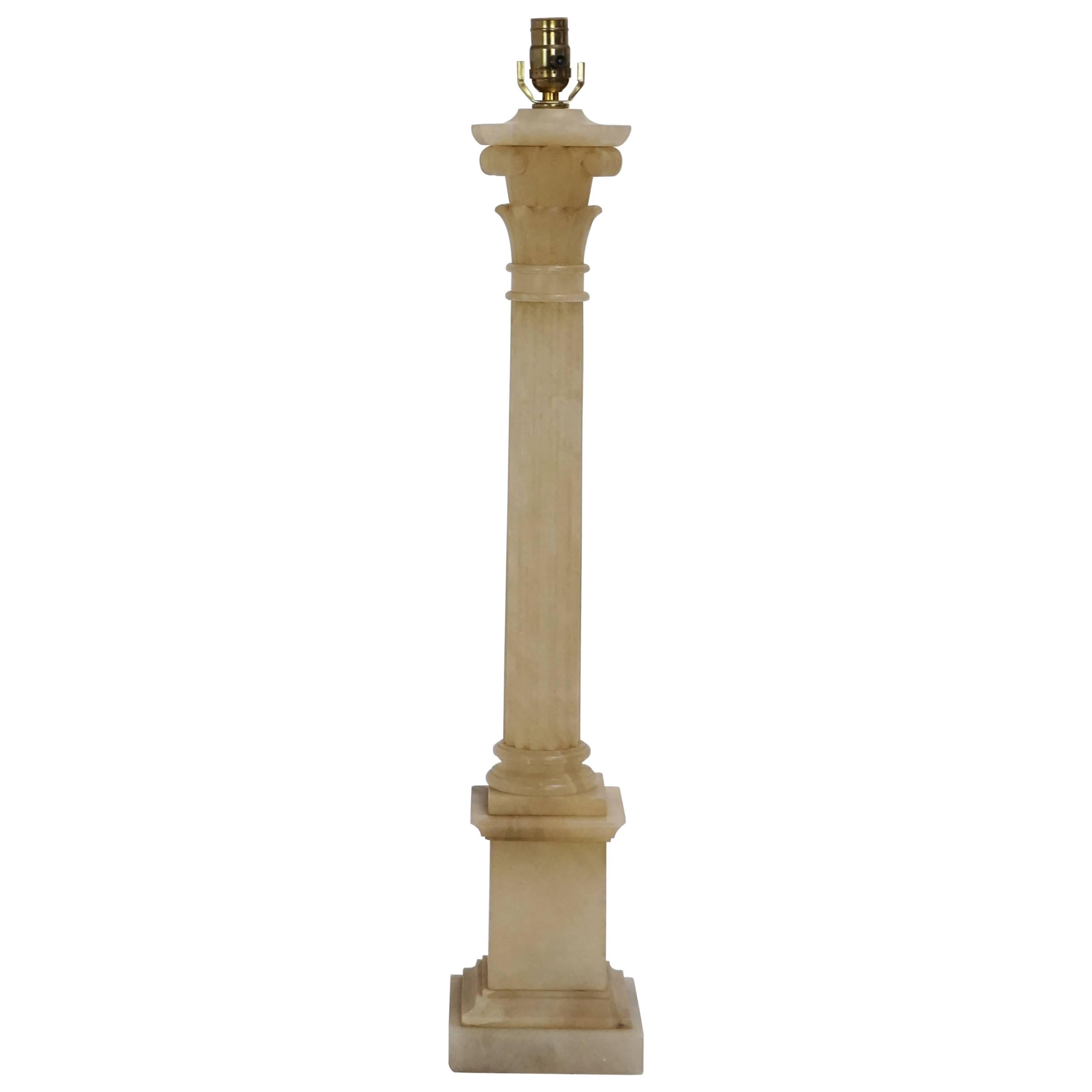 Tall Column Lamp in Rare Alabaster