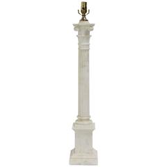 Tall White Column Alabaster Table Lamp