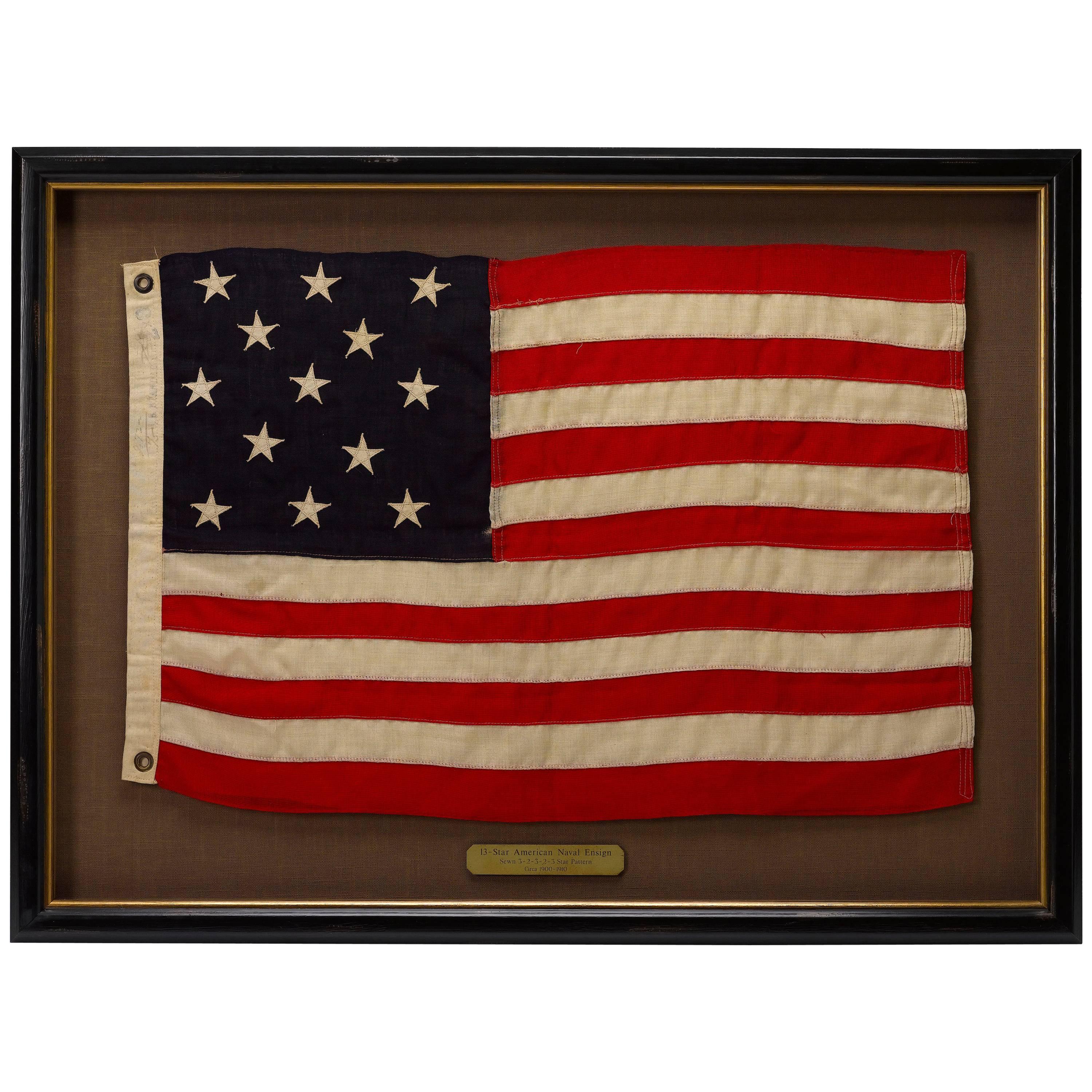 13 Star American Flag with Zig-Zag Stitching, circa 1910