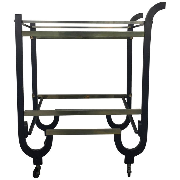 Donald Deskey Art Deco Brass and Ebonized Wood Folding Bar Cart at 1stDibs