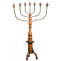 17th Century Italian Carved and Painted Seven-Arm Forged Candelabra 11