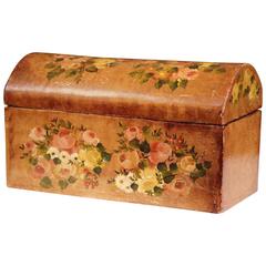 Large 19th Century French Hand-Painted Box with Flowers and Leaves