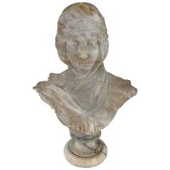 Antique 19th Century Alabaster Portrait Bust of Dante's Beatrice