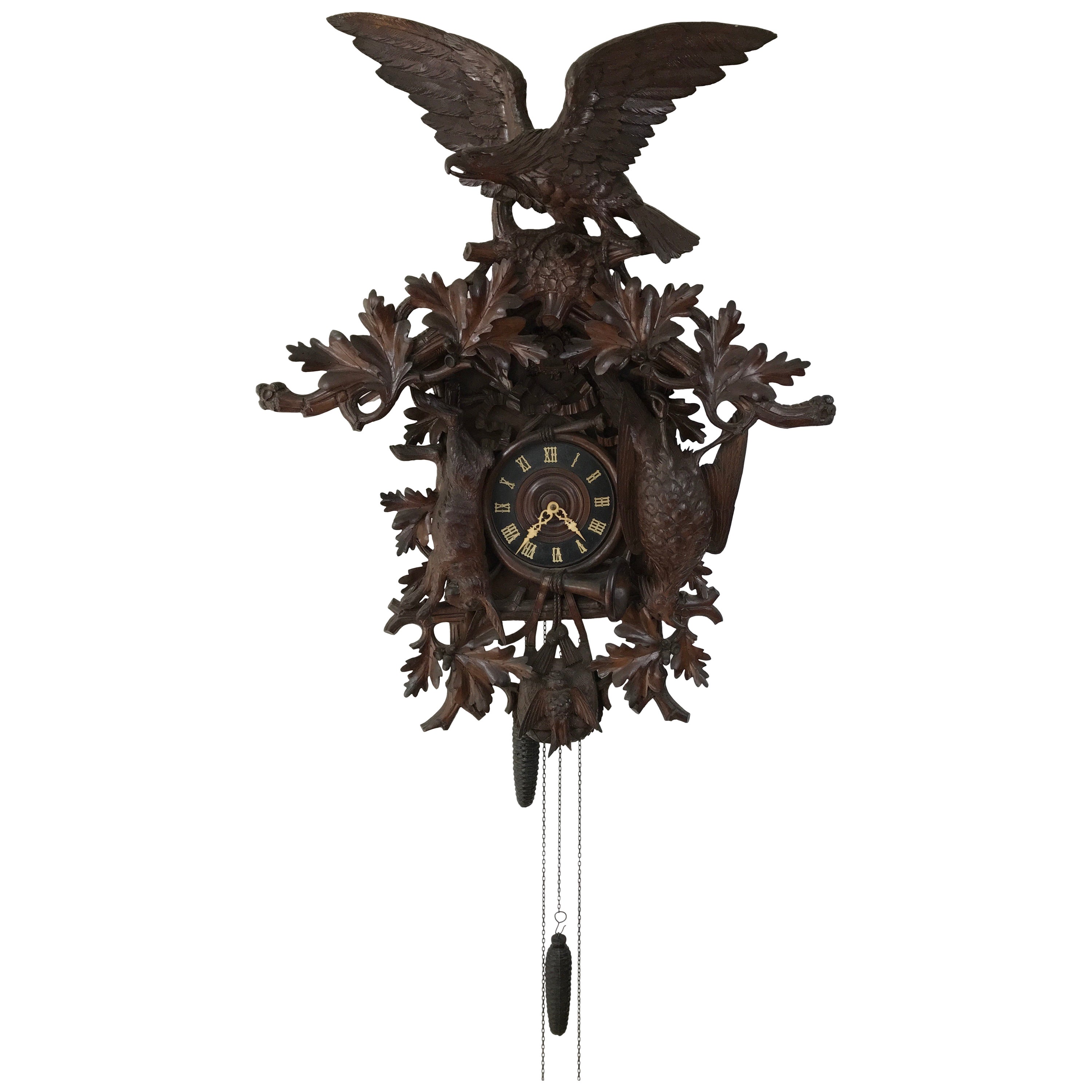 Vintage West German Black Forest 8 Day Cuckoo Clock Hunters Quail Game