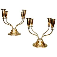 Fine Pair of Mid-Century Modern Sterling Silver Gilt Candelabra, Birmingham 1960