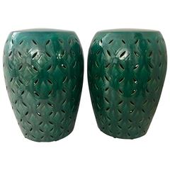 Pair of Ceramic Glaze Emerald Green Garden Stools