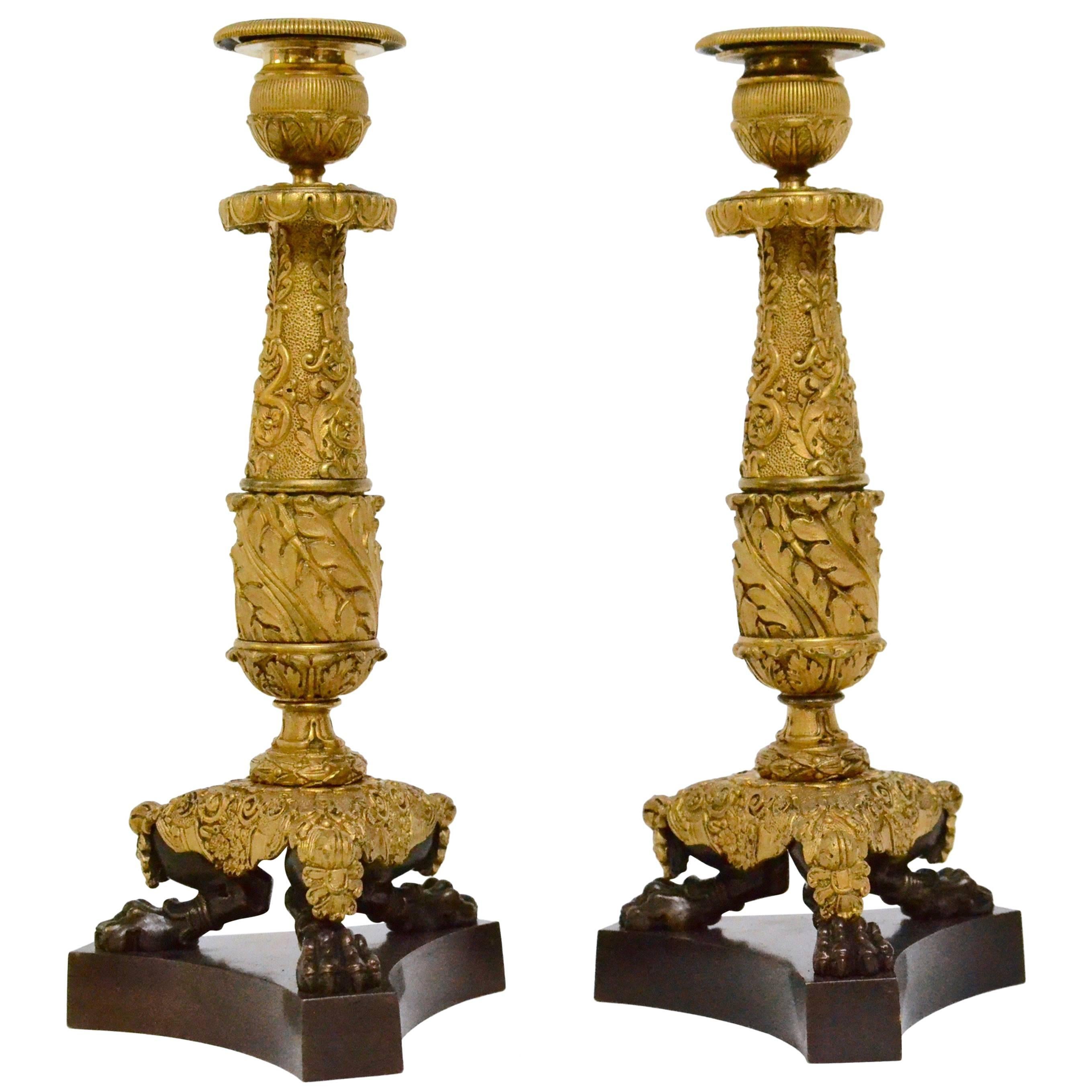 Pair of Gilt-Bronze Empire Candlesticks