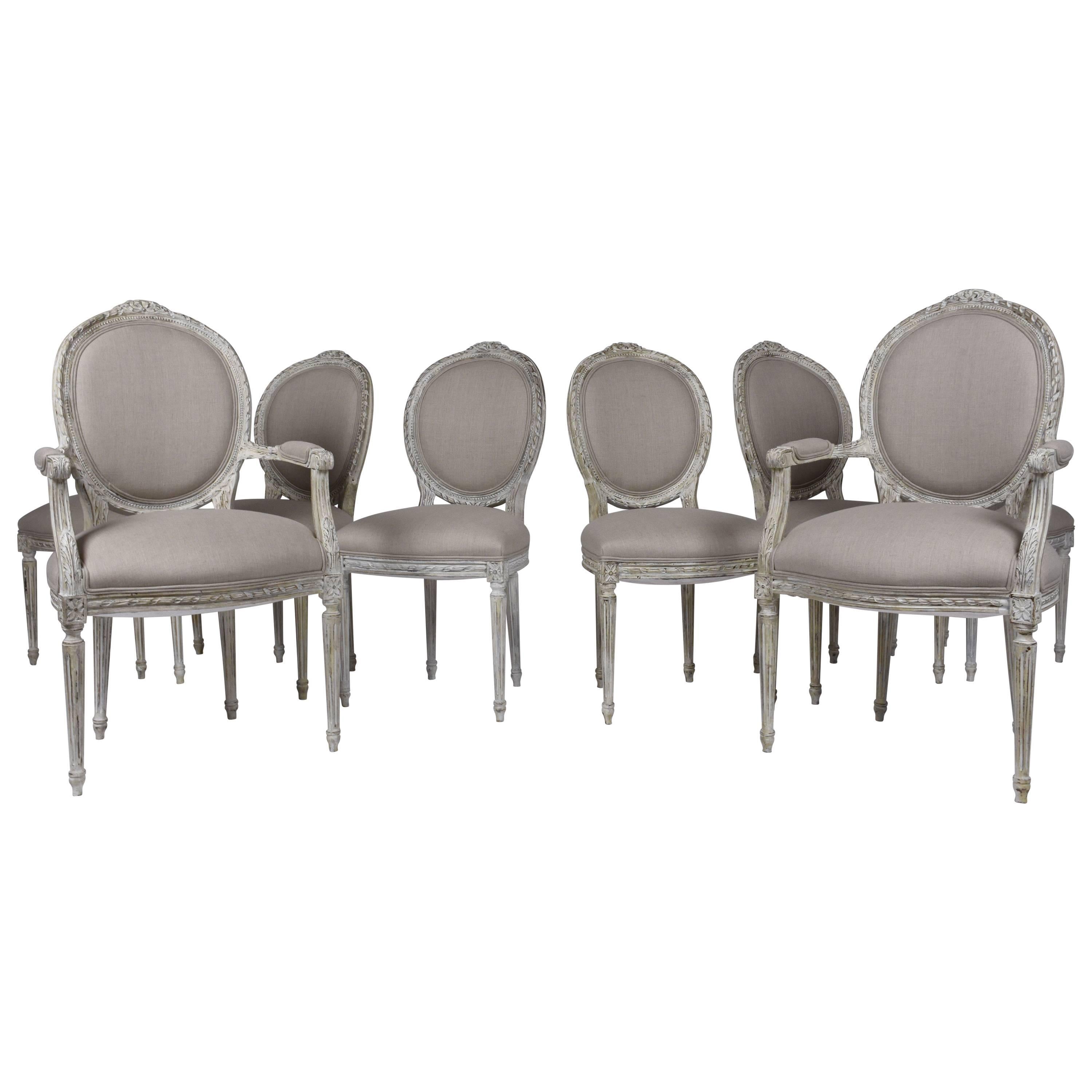 French, Louis XVI-Style Dining Chairs, Set of Eight