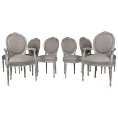 French, Louis XVI-Style Dining Chairs, Set of Eight