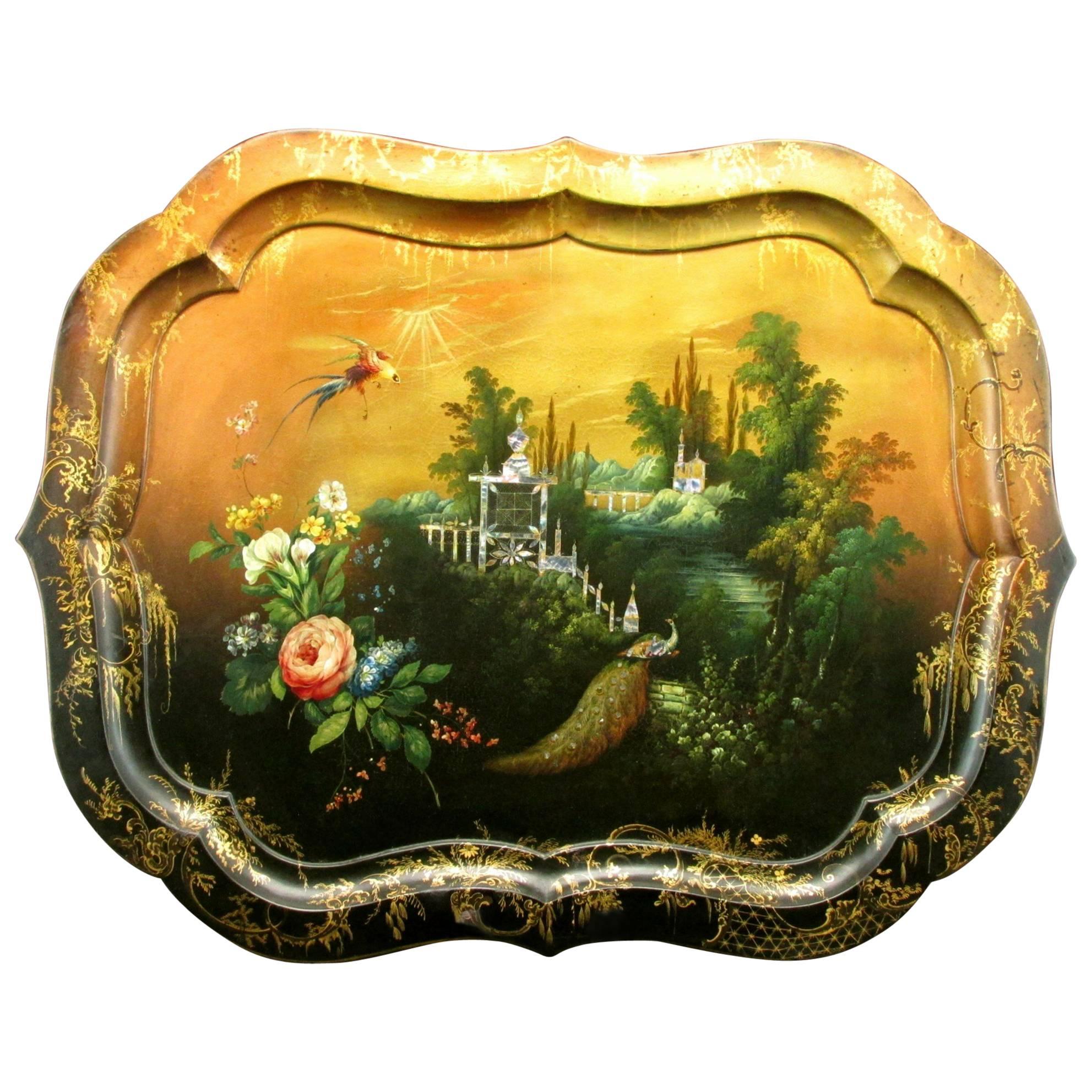 Mid-19th Century Hand-Painted Papier-Mâché Tray