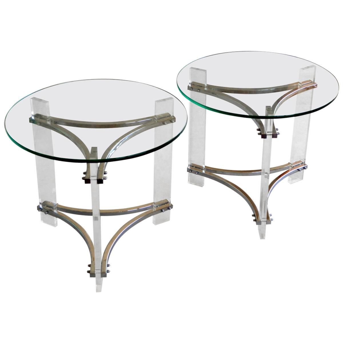 Pair of Lucite and Chrome Side Tables by Charles Hollis Jones For Sale