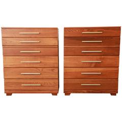 Retro Pair of Oak Mid-Century Modern Highboy Dressers by Raymond Loewy for Mengel