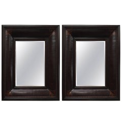 Pair of Large Leather Wrapped Mirrors Portuguese Style