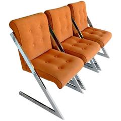 Vintage Chrome and Velvet Z-Chairs by Milo Baughman for DIA