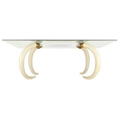 Karl Springer Style Faux Elephant Tusk and Lucite Table