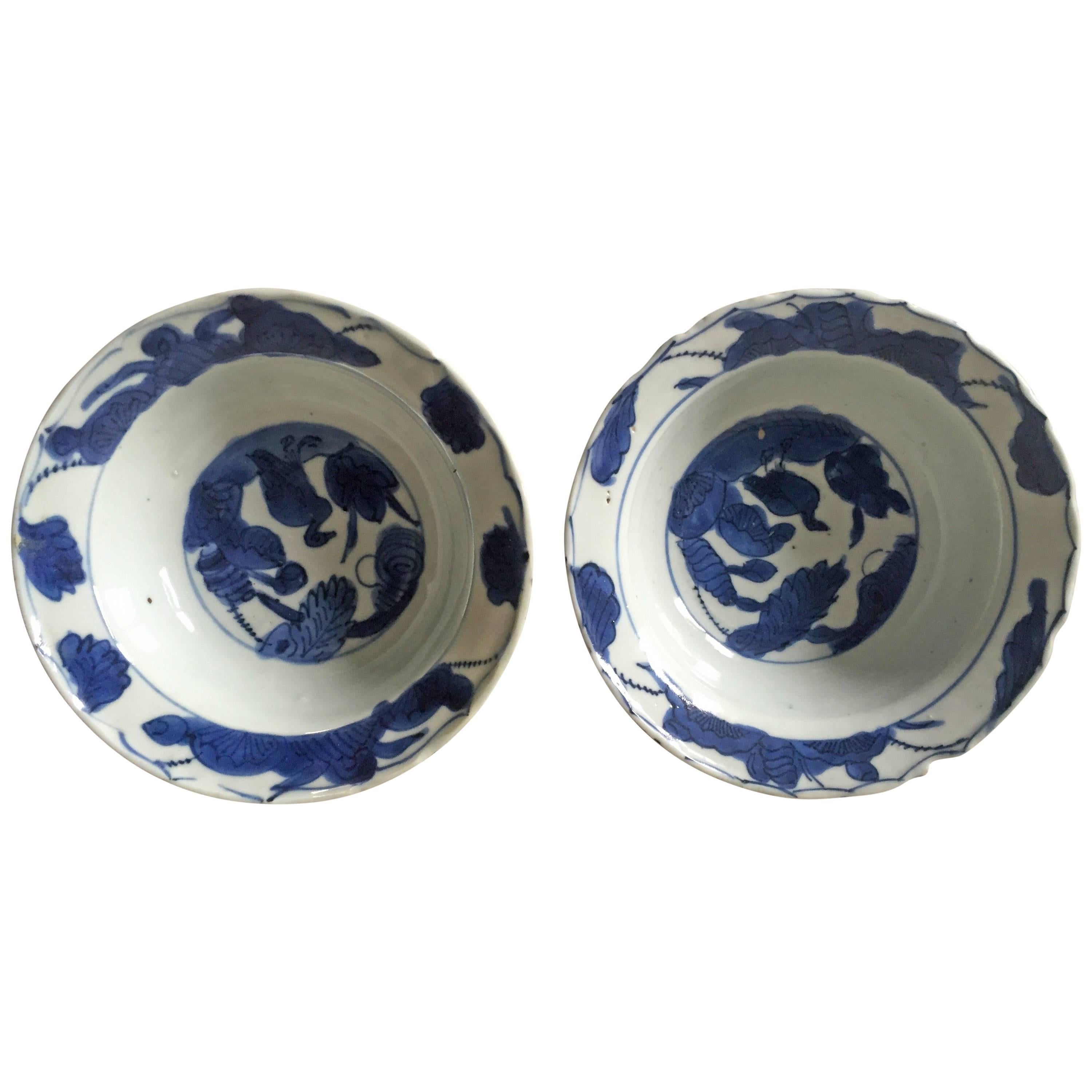 Wanli Pair of Chinese Klapmuts Bowls or Kraak Bowls For Sale