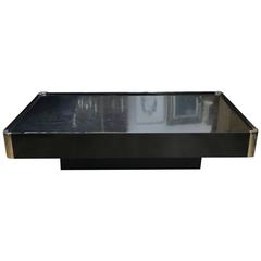 Willy Rizzo Black Lacquered Wood Coffee Table with Chrome Mounts, 1970
