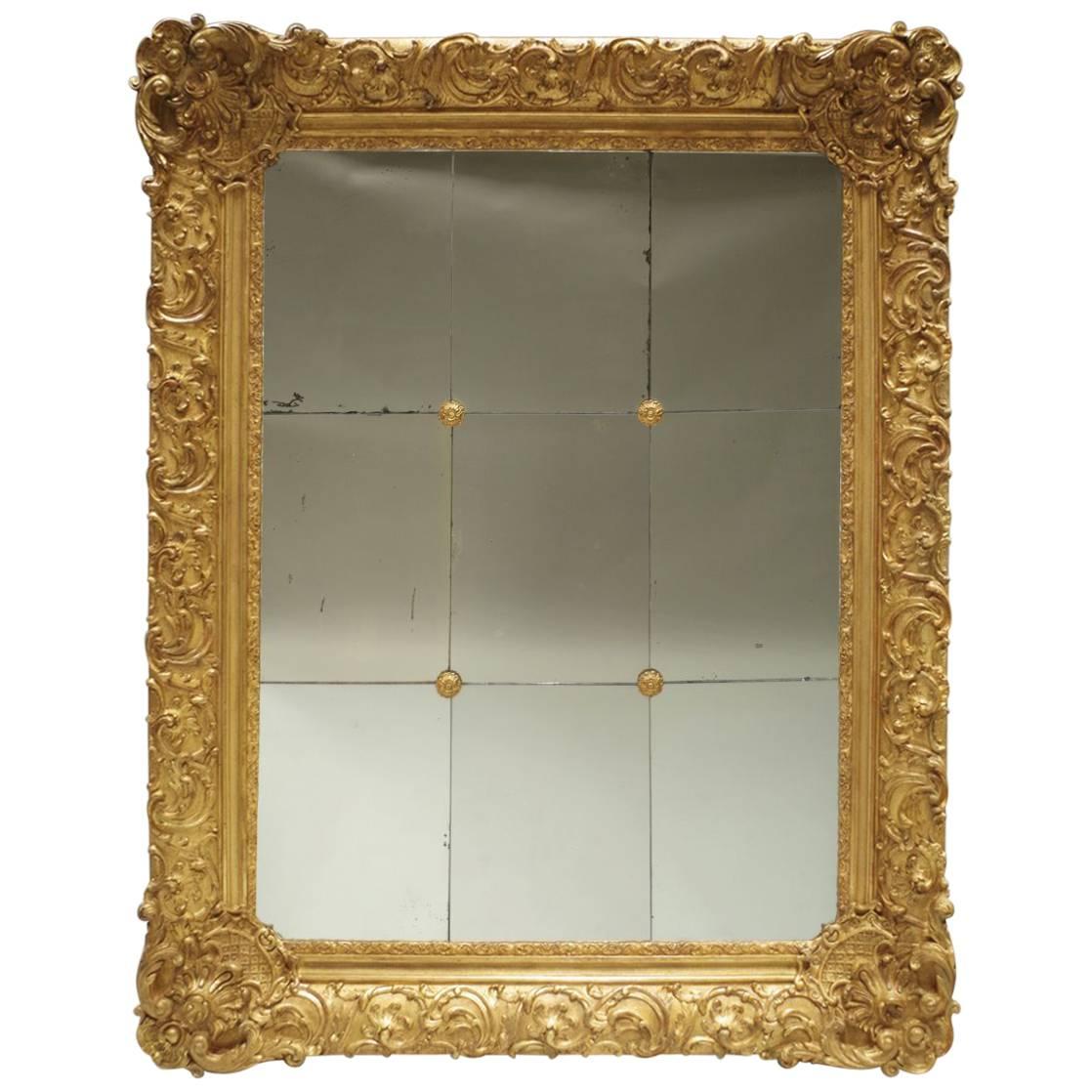 Great Regency Style Giltwood and Stucco Mirror with Rosettes, circa 1870