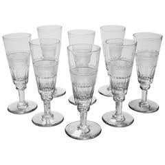 20th Century Set of Eight Edwardian Cut-Glass Champagne Flutes