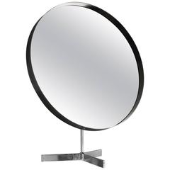 Vintage 1960s Large Black and Chrome Durlston Designs Tripod Table Vanity Mirror