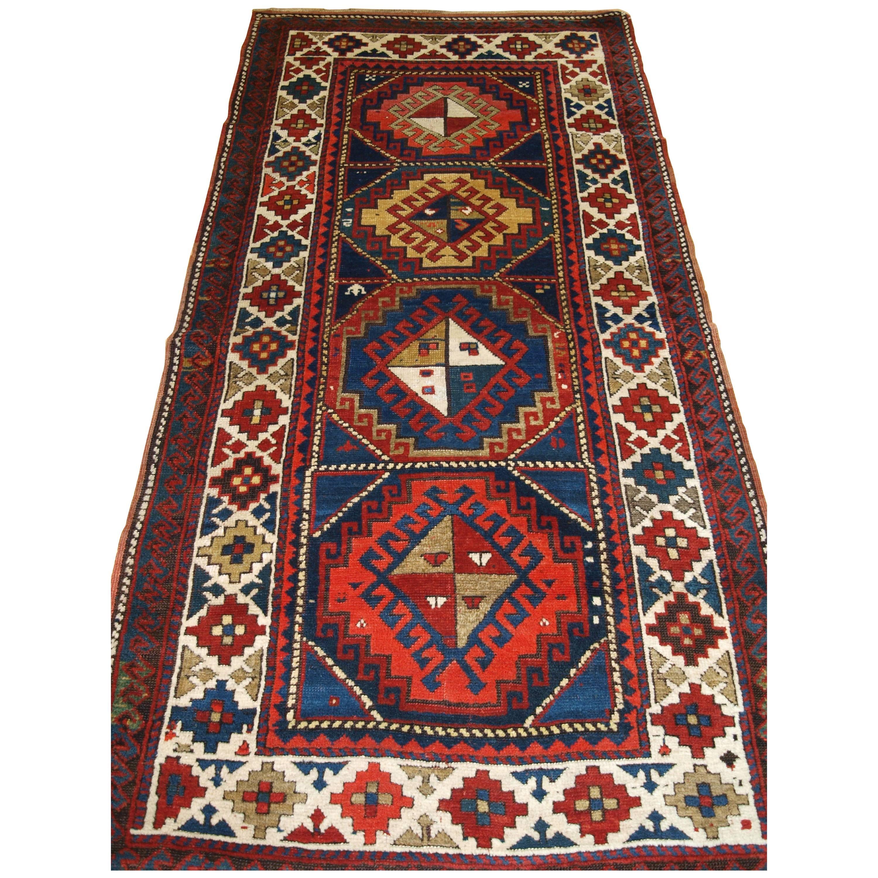 Antique Caucasian Kazak Long Rug or Short Runner from the Western Caucasus For Sale