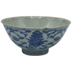 19th Century Qing Dynasty Blue and White Bowl with Floral Motif