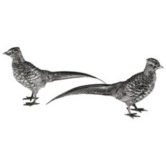 Antique Edwardian Solid Silver Novelty Pheasant Pepperettes, London, circa 1903