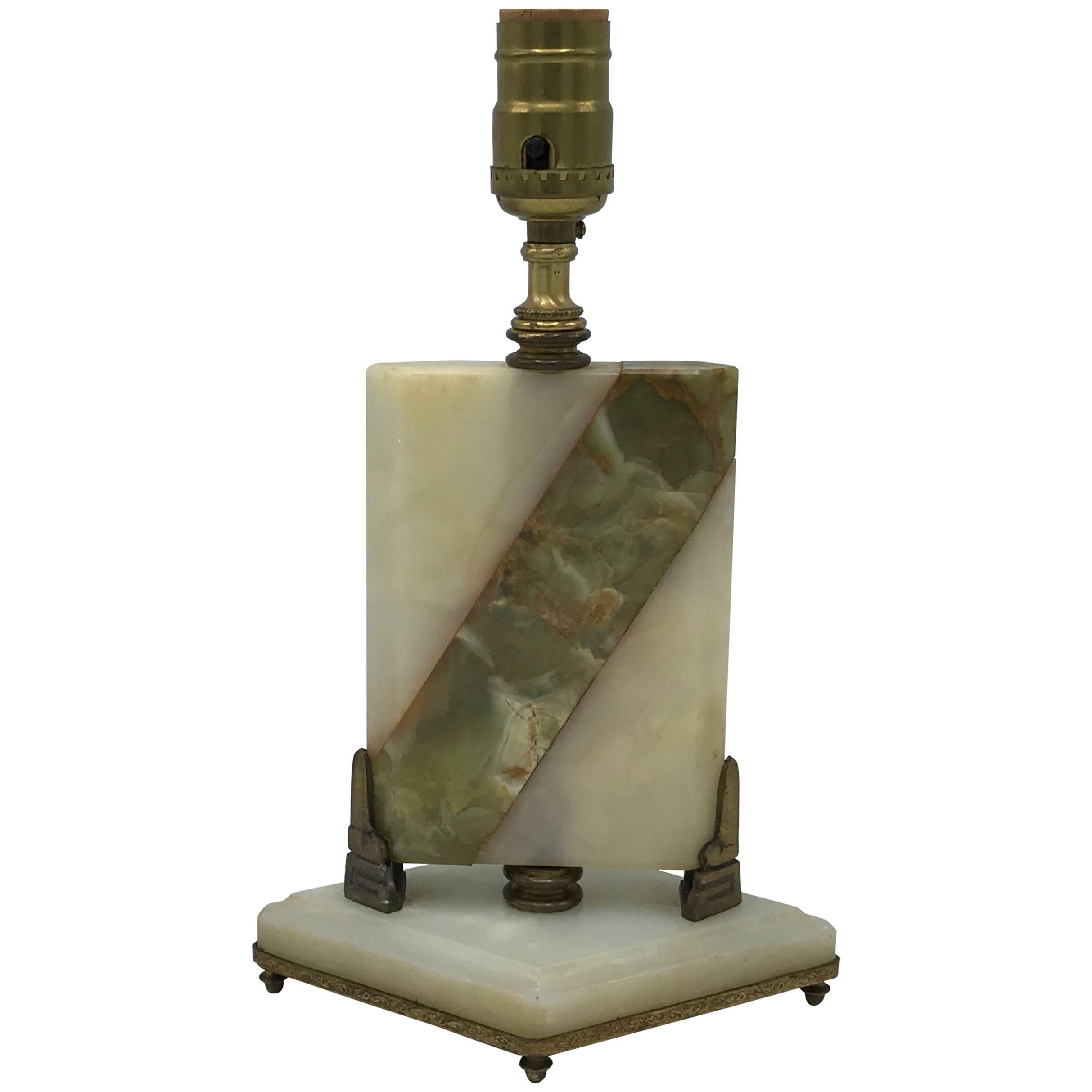 1920s Art Nouveau Onyx and Bronze Diamond Lamp For Sale