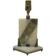 1920s Art Nouveau Onyx and Bronze Diamond Lamp