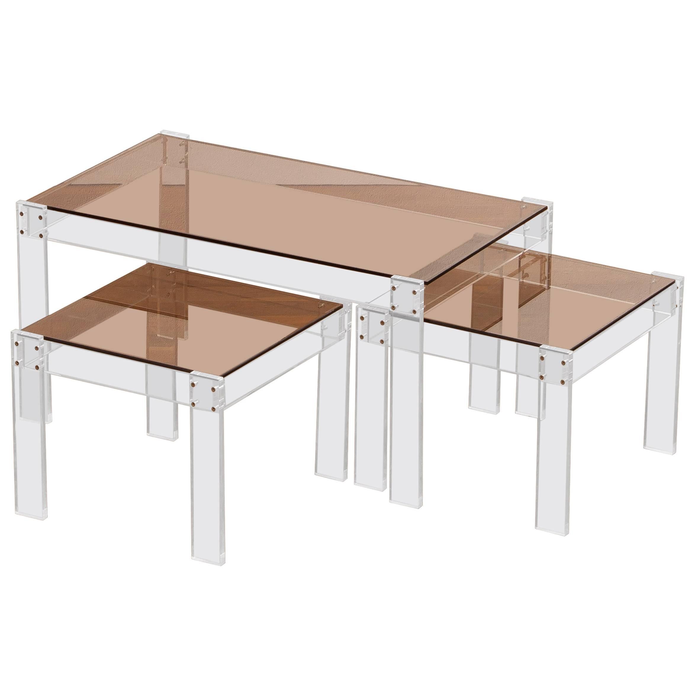 1970s, Italian Perspex And Fume Glas Set of Nesting Tables
