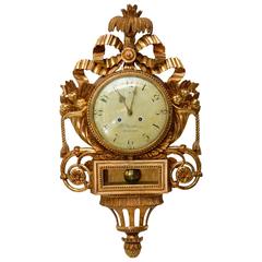 Antique Giltwood Gustavian Wallclock, Late 18th Century