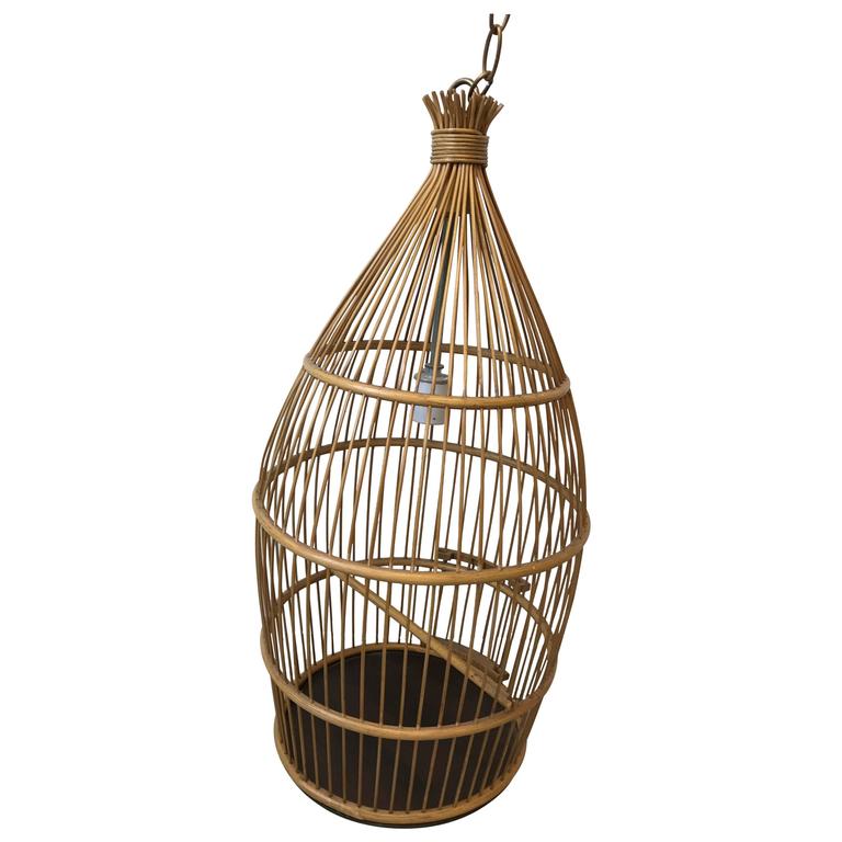 1970s Rattan Birdcage Chandelier at 1stDibs