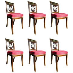 Set of Six Directoire Period Brass Inlaid Mahogany Dining Chairs 2