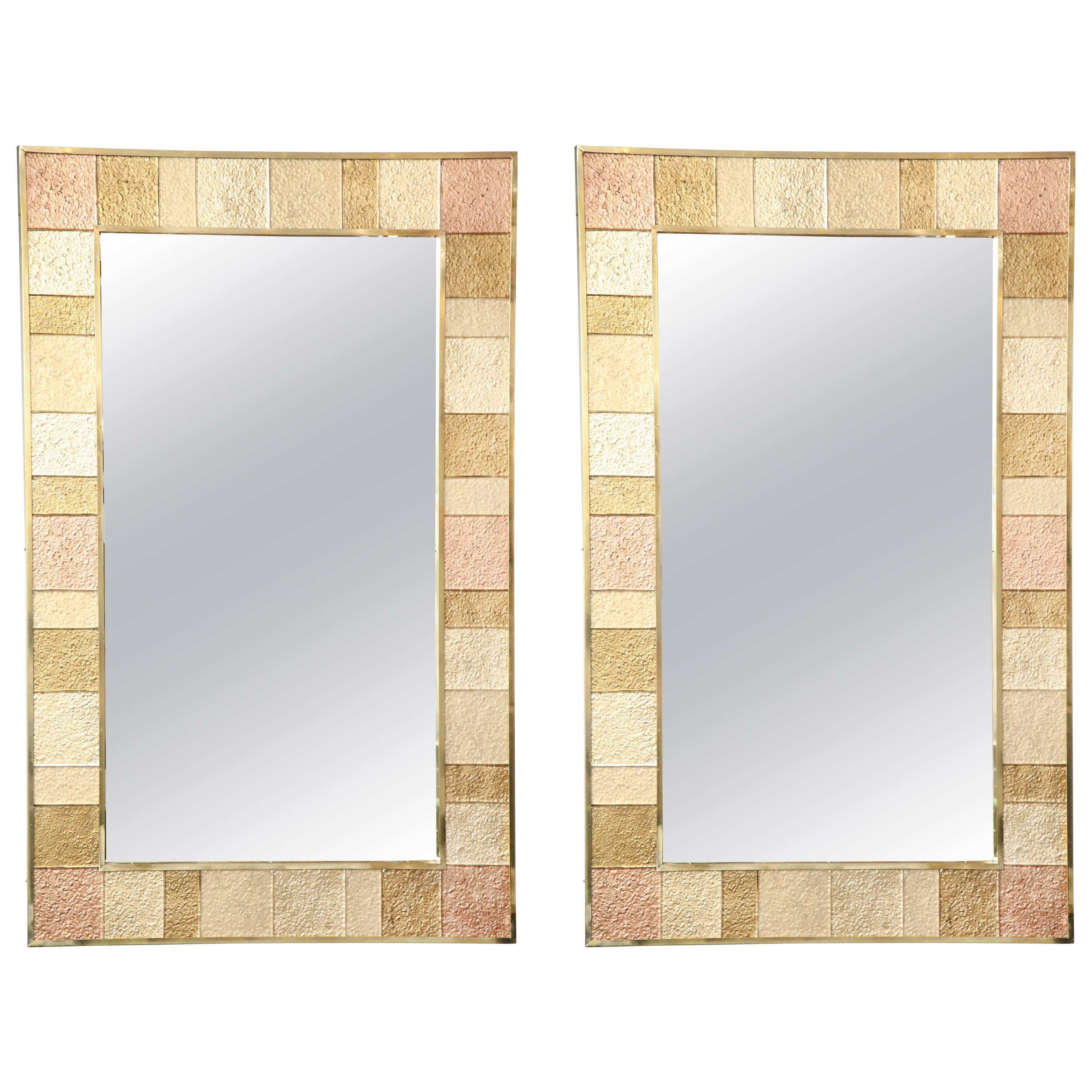 Pair of Unique Reverse Gilt Glass and Brass Mirrors